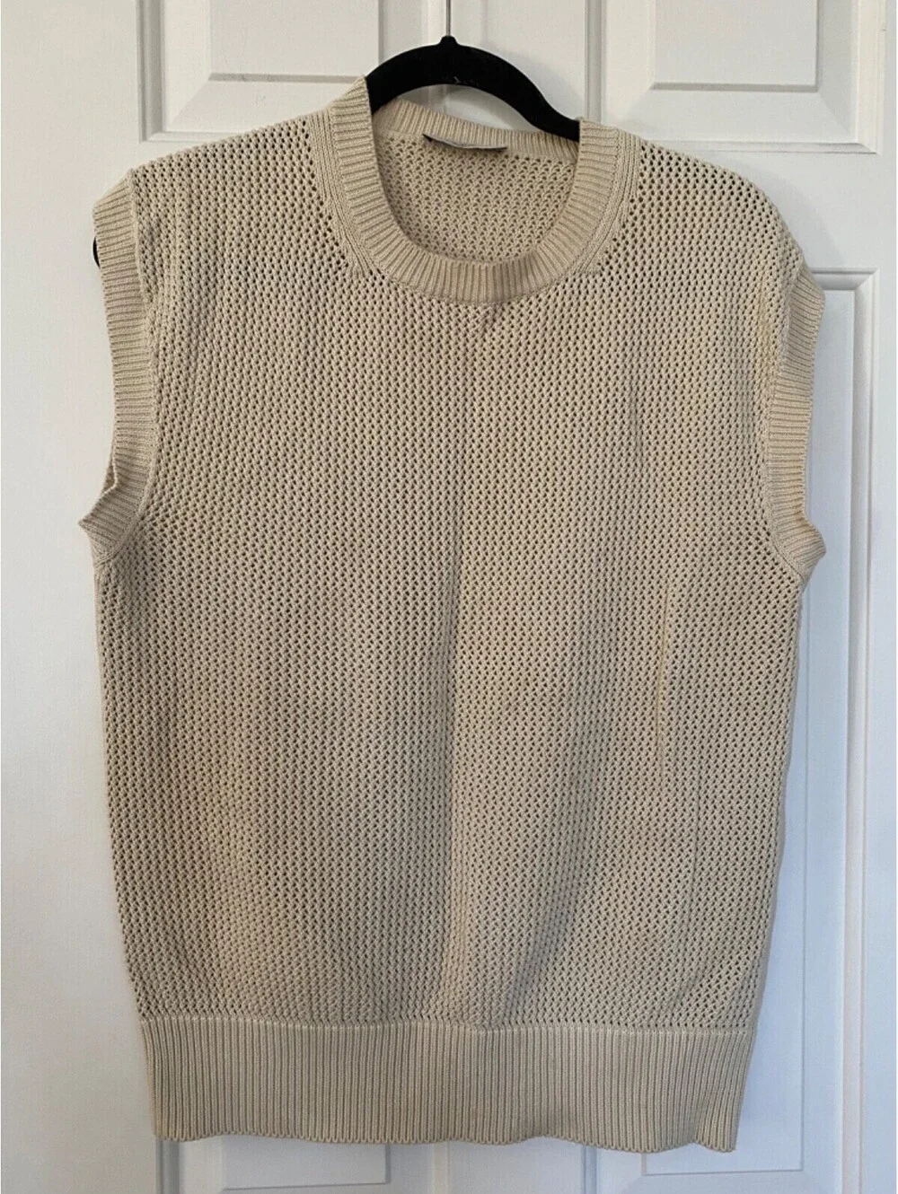 Piacenza 1733 Cotton Crochet Ivory Beige Fisherman Knit Sweater Vest Italy 46